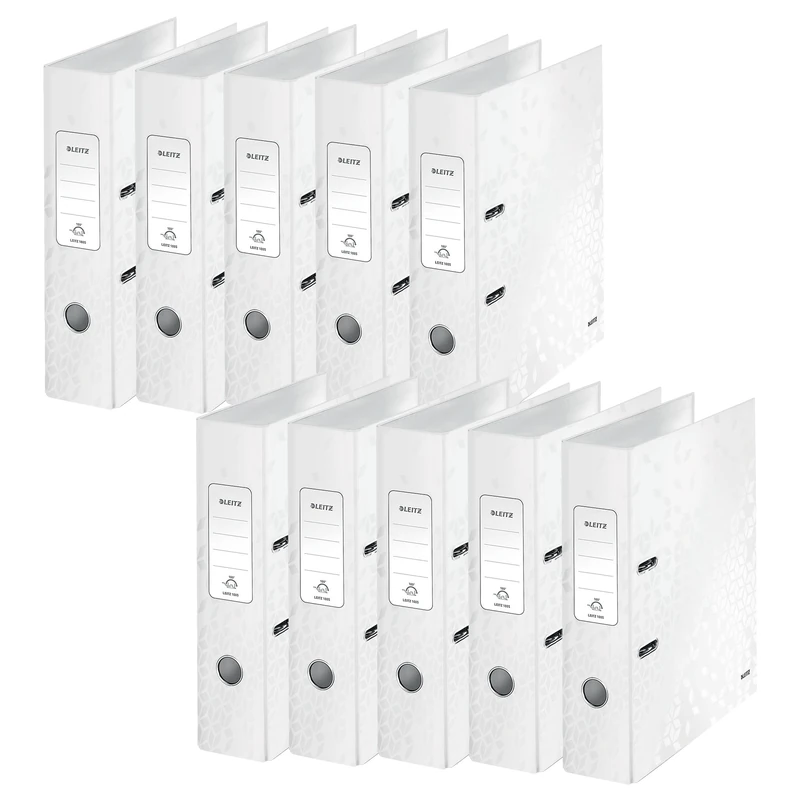 Leitz A4 Lever Arch File, White, 80 mm spine width, WOW Range, Files & Folders, 10052001, Pack 10, Design may vary