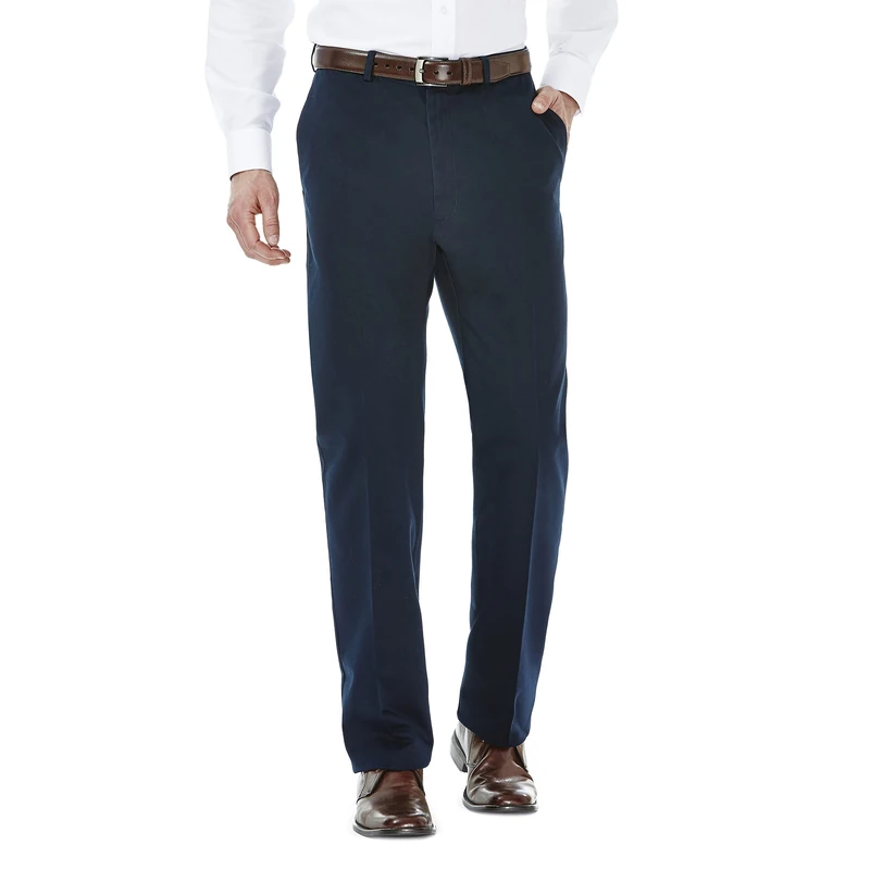 Haggar Men's Work to Weekend Hidden Expandable Waist No Iron Flat Front Pant, Dark Navy, 34W x 32L