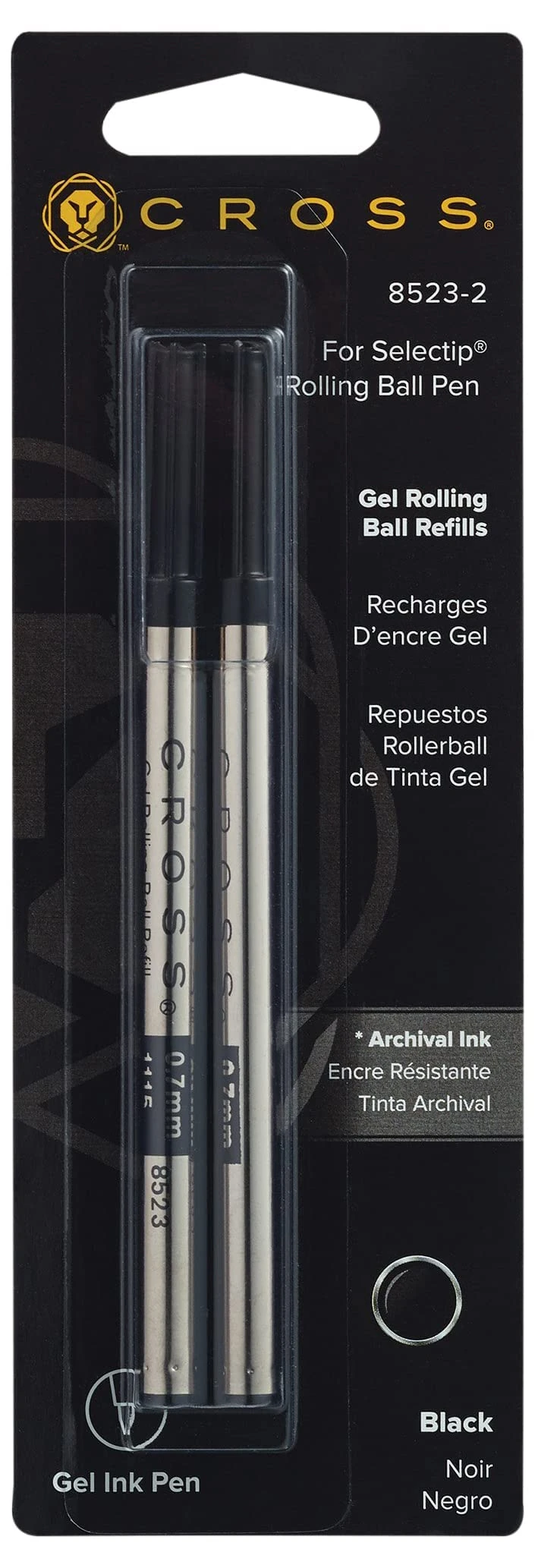 Cross 8523-2 Original Refill for Rollerball Gel Ink Cartridges, Compatible with a variety of Cross Rollerball Gel Pens, Black, (Pack of 2)