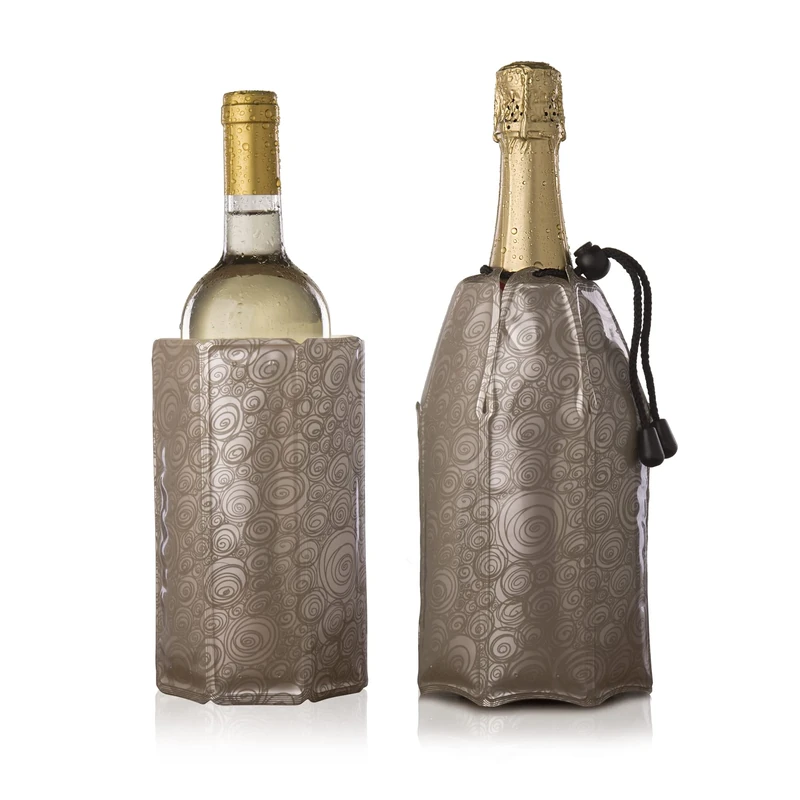 Vacu Vin Wine and Champagne Cooler Sleeve Set – Platinum – Flexible Wine Bottle Chiller – Reusable Ice Sleeve – Metallic Wine Accessory – Fits 750ml Bottles – Fast, Elegant Cooling for Any Occasion
