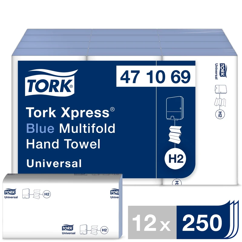 Tork 471069 Hand Towel, Xpress Multifold, 1-Ply, Blue (Pack of 3000)