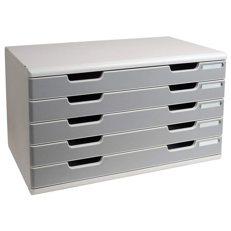 Exacompta - Ref 322041D - Modulo A3 Office - 350 x 576 x 320mm in Size, 5 Drawers (54mm Height), Smooth Opening with Stop, Label Holders - Light Grey/Stone Grey
