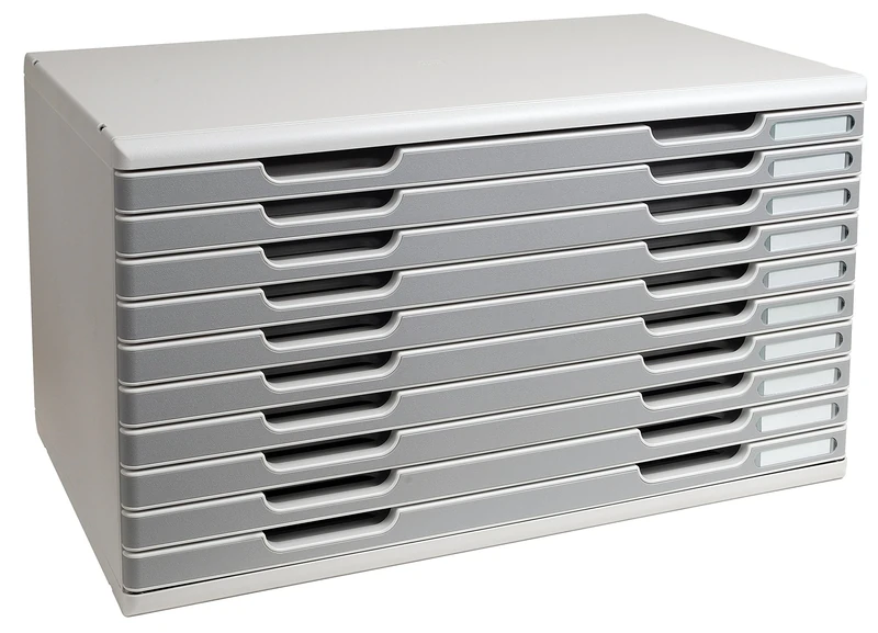 Exacompta - Ref 324041D - Modulo A3 Office - 350 x 576 x 320mm in Size, 10 Drawers (26mm Height), Smooth Opening with Stop, Label Holders - Light Grey/Stone Grey