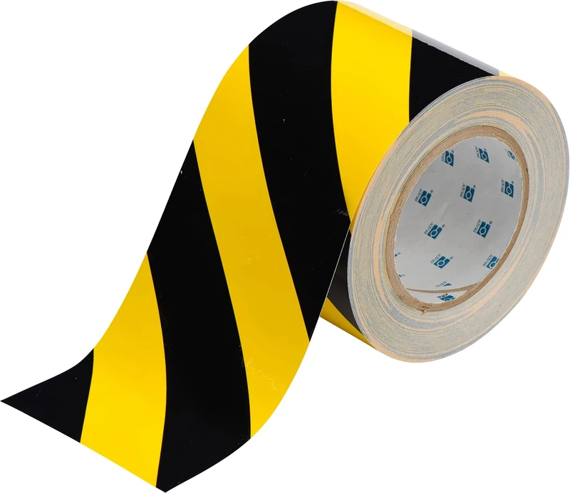 Toughstripe Striped Ribbon, 101.60mm x 30.48m, Black/Yellow