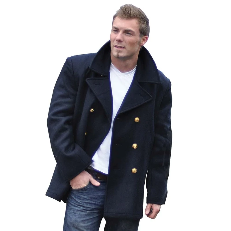 GERMAN ARMY STYLE CLASSIC BW MARINE COLANI PEA COAT MENS PEACOAT NAVY BLUE, SIZE XL - Image 1
