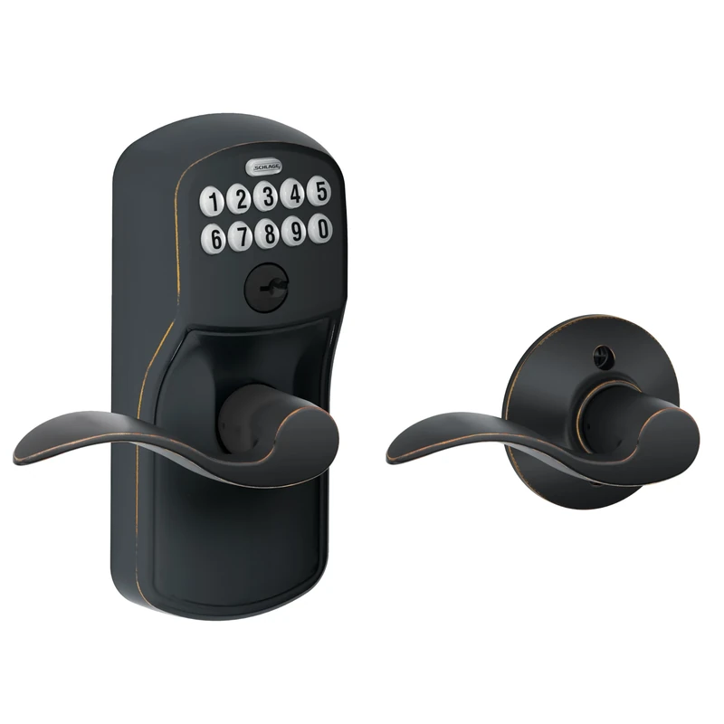 SCHLAGE FE575 PLY 716 Acc Plymouth Keypad Entry with Auto-Lock and Accent Levers, Aged Bronze Lock Company