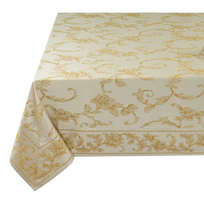Benson Mills Harmony Scroll Woven Damask Fabric Tablecloth, Everyday, Parties, Special Occasions, Weddings and Holiday Table Cloth (60" X 104" Rectangular, Silver – Gold)