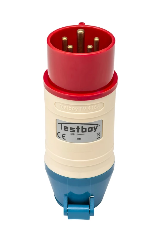 Testboy TV 416A CEE Adapter, Electrician's Tool (Break-Proof PE housing, can be Combined with Testavit Schuki 1A, 2K and 3A, Power Supply via Test Object), red/White/Blue