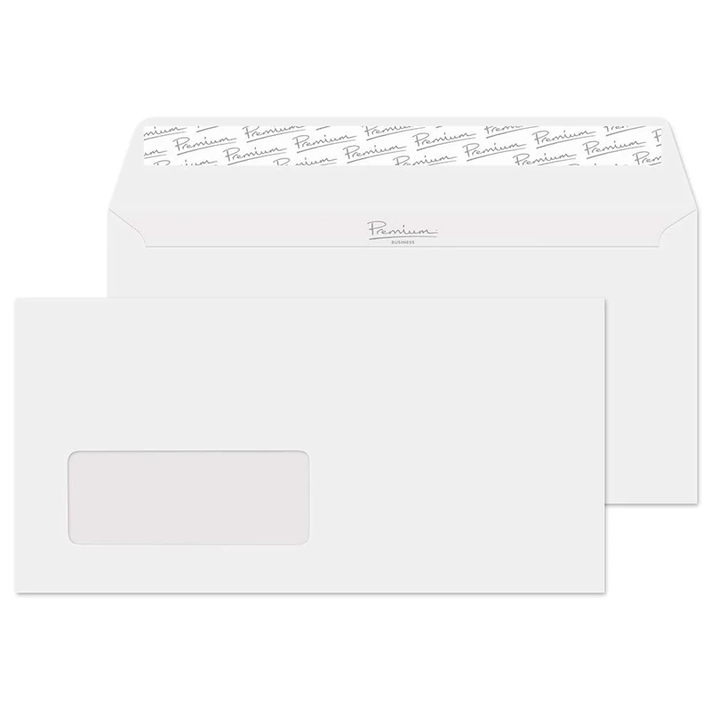 Blake Business DL 110 x 220 mm 120 gsm Peel & Seal Wallet Window Envelopes (36884) Diamond White Smooth - Pack of 500