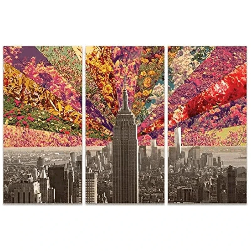 The Art Group "Flowers of New York Bianca Green Canvas Print, Multi-Colour, 10 x 150 x 1.3 cm