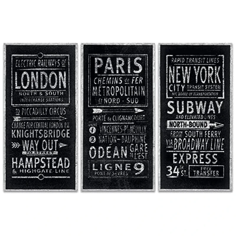 Pyramid International Art Group The London Paris New York Barry Goodman Canvas Print, Wood, Multi-Colour, 10 x 150 x 1.3 cm