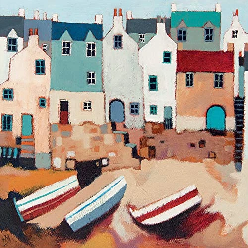 The Art Group "Beached Boats Derek Melville Canvas Print, Multi-Colour, 85 x 85 x 1.3 cm