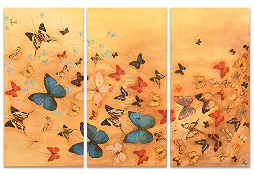 The Art Group Butterflies on Warm Ochre Lily Greenwood Canvas Print, Wood, Multi-Colour, 10 x 150 x 1.3 cm