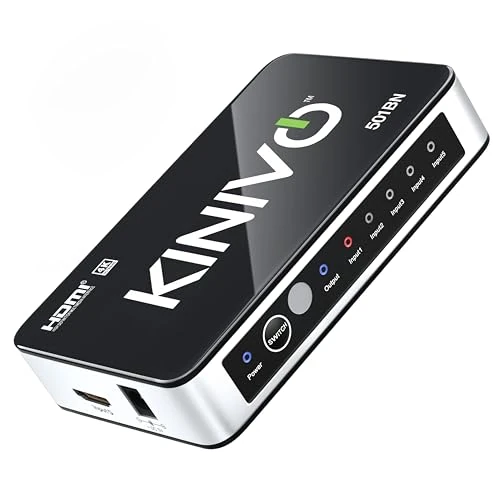 Kinivo 501BN 5-Port High Speed 4K 30Hz HDMI Switch With IR Wireless Remote And AC Power Adapter - For Xbox 360/One, PS4/PS3, Nintendo Switch, Blu-ray Player, Apple TV etc