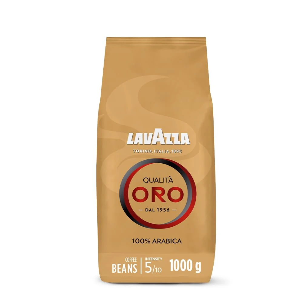 Lavazza, Qualità Oro, Coffee Beans, Ideal for Bean to Cup Machine and a Filter Coffee Machine, with Fruity and Flowery Aromatic Notes, 100% Arabica, Intensity 5/10, Medium Roast, 1 Kg