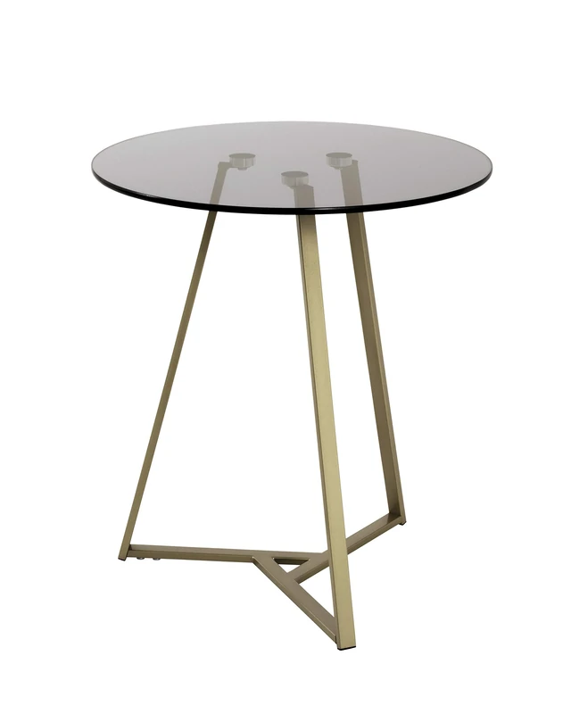 HAKU Möbel End Table Gold, Grey, Metal, Tempered Glass 8 mm - Size: H 50 cm X Ø 45 cm, Style: Art Deco