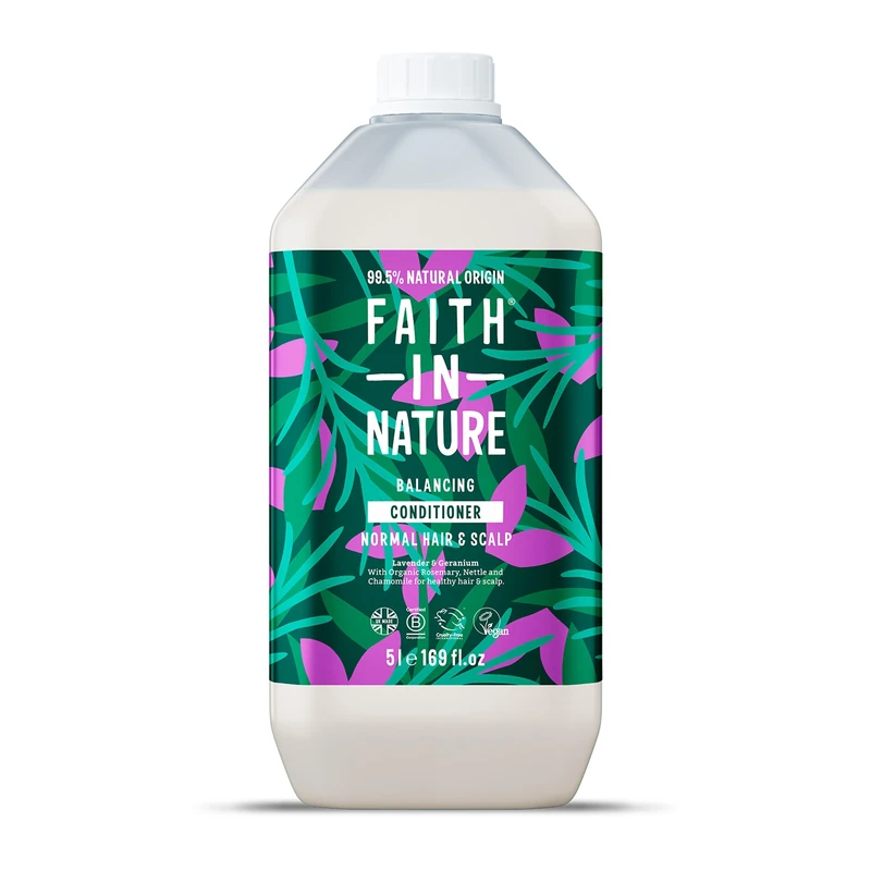 Faith In Nature Natural Lavender & Geranium Conditioner, Balancing for Normal Hair & Scalp, Vegan & Cruelty Free, No SLS, Silicones or Parabens, 5L Refill Pack