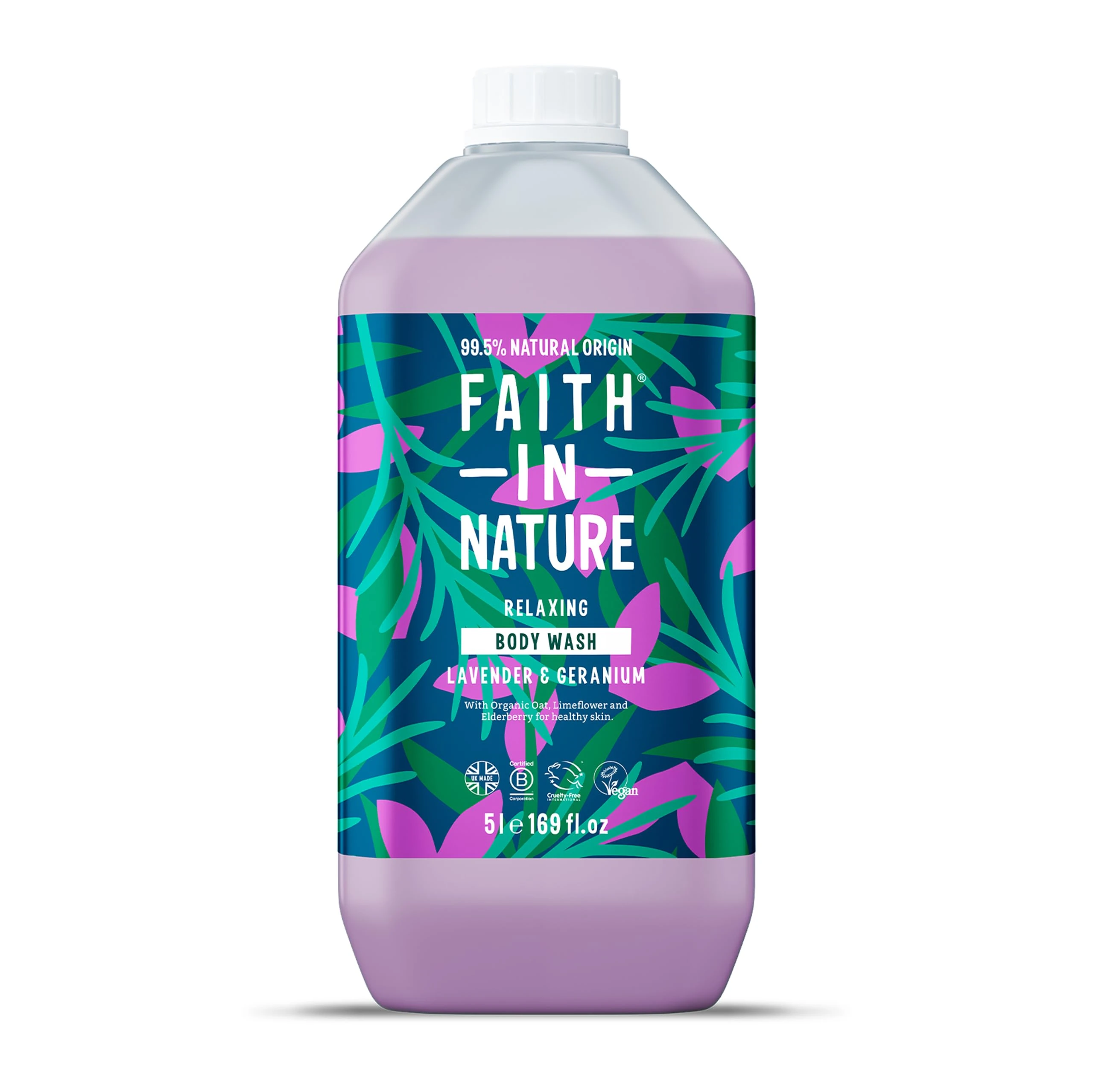 Faith In Nature Natural Lavender & Geranium Body Wash, Relaxing Shower Gel, Vegan & Cruelty Free, No SLS or Parabens, 5L Refill Pack