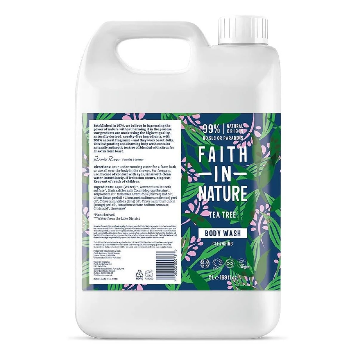 Faith In Nature Natural Tea Tree Body Wash, Cleansing, Vegan & Cruelty Free, No SLS or Parabens, 5L Refill Pack