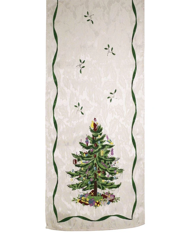 Spode Christmas Tree Collection Ivory Table Linens, Polyester, Multi Color, 90" x 14" (Set of 1)
