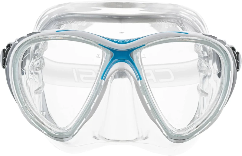 Cressi Big Eyes Evolution Crystal Mask - Revolutionary Adult Diving and Snorkeling Mask Crystal Silicone, Transparent/Blue White, One Size