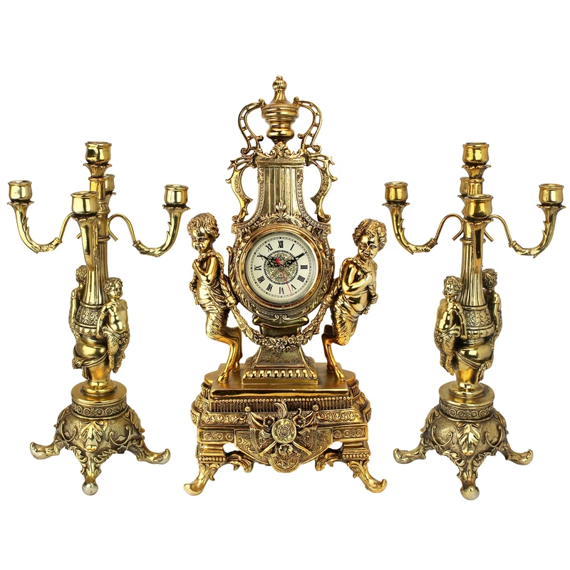 Design Toscano Grande Chateau Beaumont Clock and Candelabra Ensemble, , Polyresin, Gold