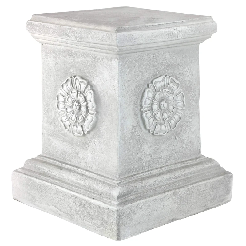 Design Toscano CL5194 English Rosette Sculptural Garden Plinth Base Riser, Large 33 cm, Polyresin, Antique Stone
