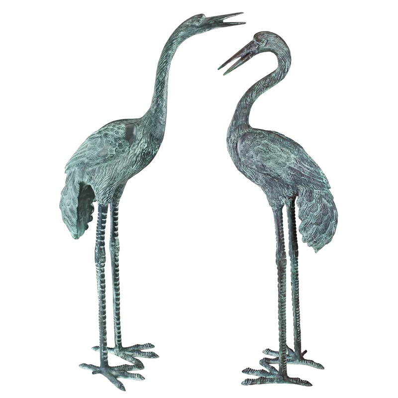 Design Toscano Emerald Verde Cranes Cast Bronze Garden Statue Set - Large , SU2075