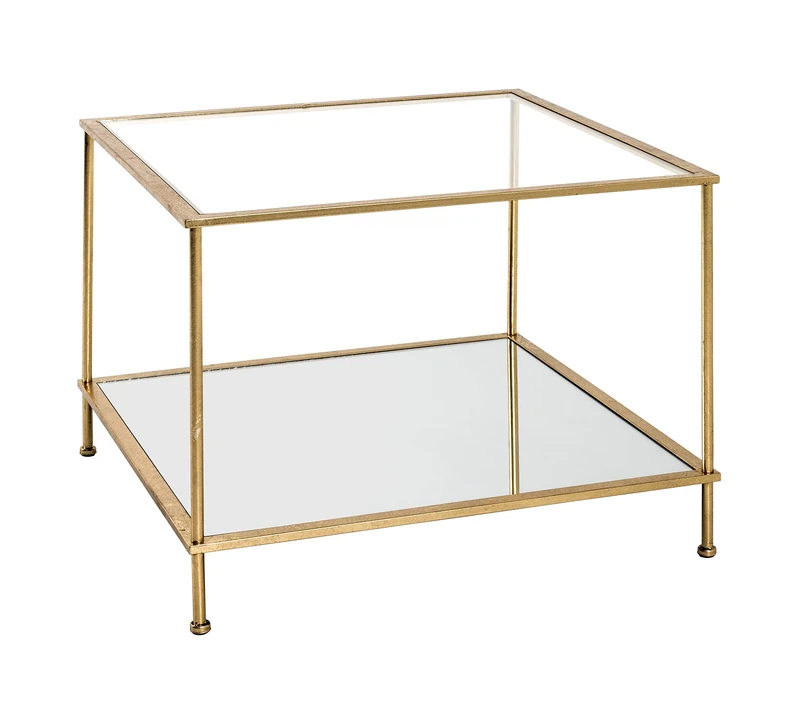 HAKU Möbel End Table Gold, Metal, Tempered Glass, Mirror - Size: W 60 cm X H 45 cm X D 60 cm, Style: Art Deco
