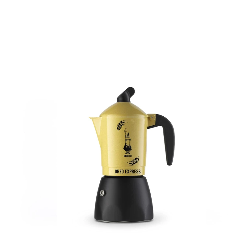 Bialetti Moka Orzo Express Caffettiera con Orziera, Alluminio, Giallo, 2 Tazze - Image 1