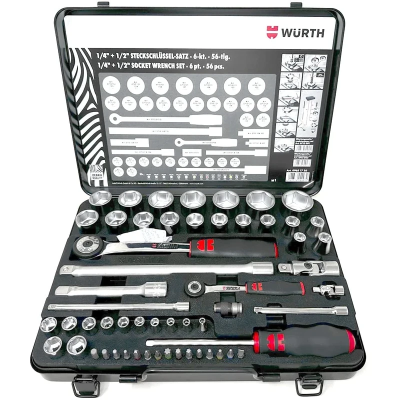 Würth Chiavi A Bussola 1/4+1/2 Würth Zebra, Assortite, Esagonali, 56 Pezzi in Cassetta