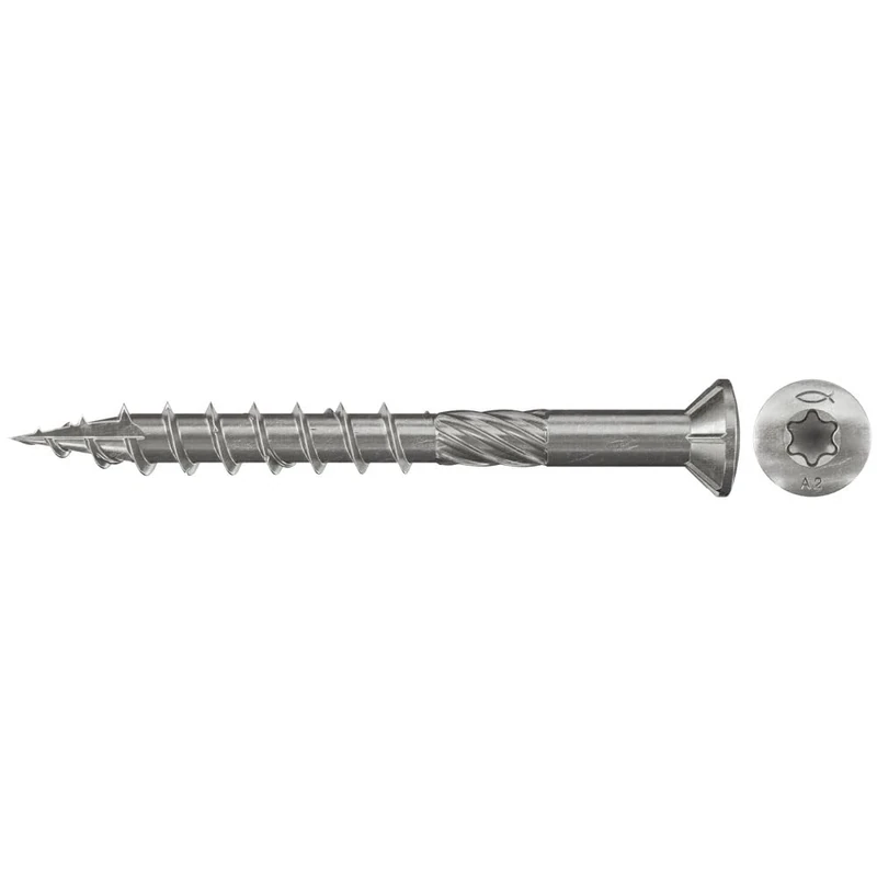 fischer Decking Screws 5.0 x 70 Countersunk Head Partially Threaded Stainless Steel A2 Inner Star Torx Drive for Screwing Patio Planking to Wooden Substructures Pack of 100
