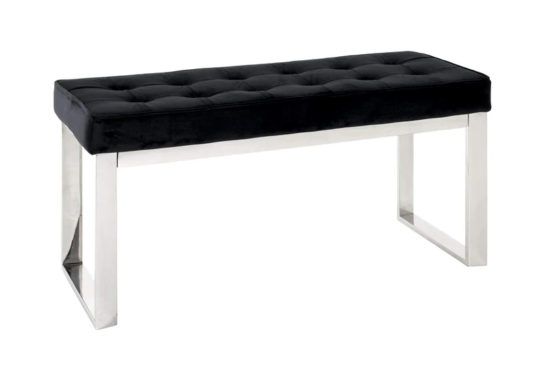 HAKU Möbel Bench Stainless Steel, Black, Stainless Steel, Velvet Fabric - Size: W 100 cm X H 48 cm X D 41 cm, Style: Art Deco