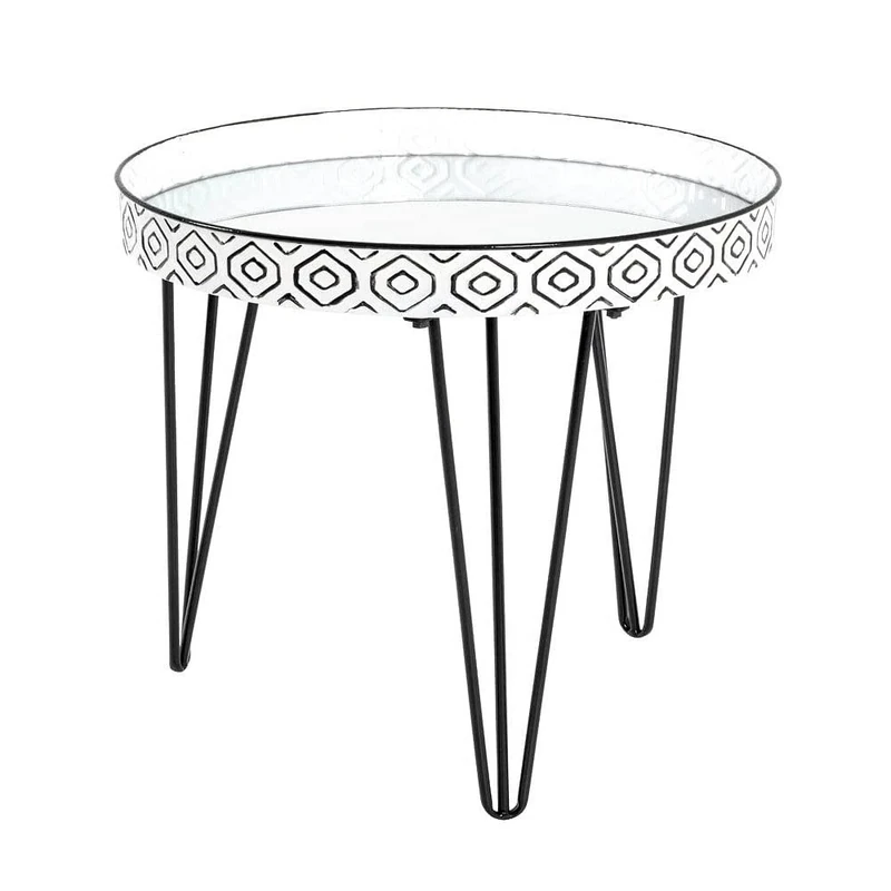 HAKU Möbel Coffee Table Black, White, Metal, Mirror - Size: H 46 cm X Ø 65 cm, Style: Art Deco