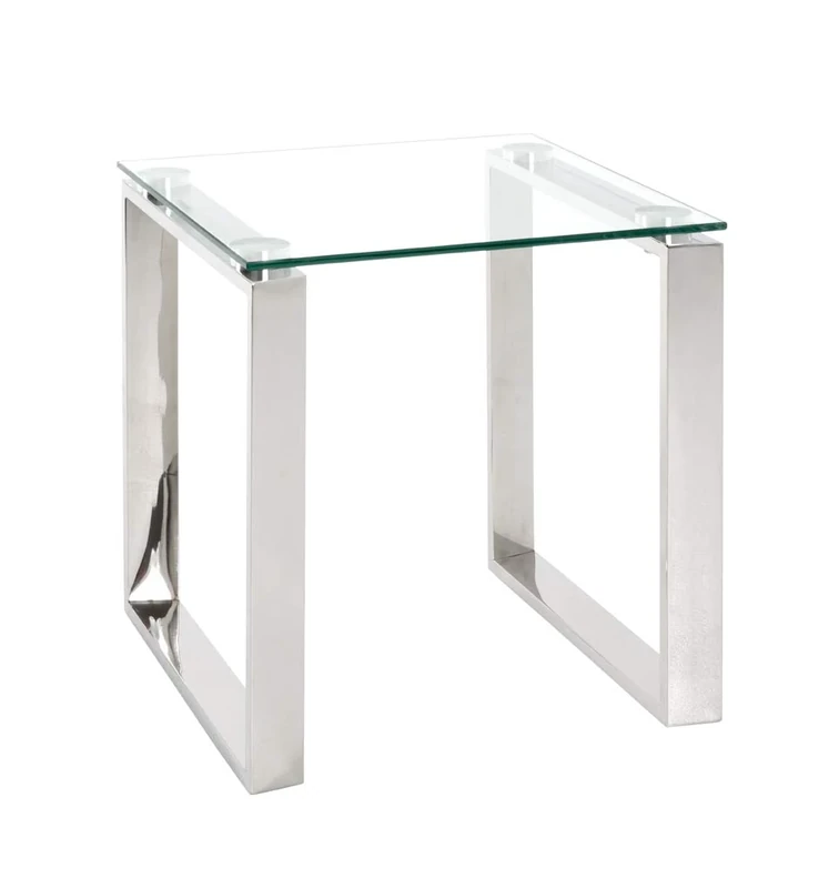 HAKU Möbel End Table Stainless Steel, Stainless Steel, Tempered Glass 8 mm - Size: W 42 cm X H 45 cm X D 42 cm, Style: Modern
