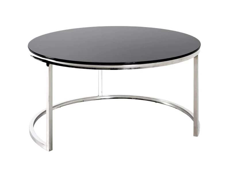 HAKU Möbel Coffee Table Stainless Steel, Black, Stainless Steel, Tempered Glass 8 mm - Size: H 42 cm X Ø 80 cm, Style: Art Deco