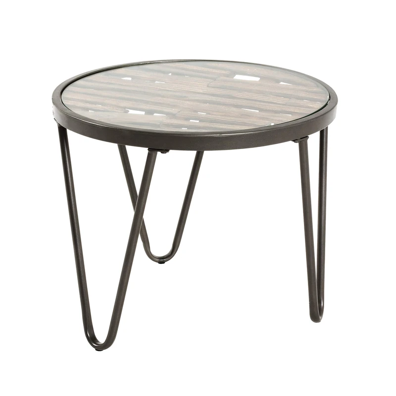 HAKU End Table Anthracite, Nature, Solid Wood, Metal, Tempered Glass - Dim.: H 43 cm X Ø 52 cm, Style: Art Deco - Image 1