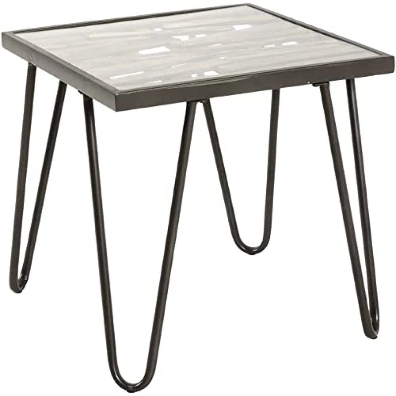HAKU Mobel End Table Anthracite, Nature, Solid Wood, Metal, Tempered Glass - Size: W 50 cm X H 50 cm X D 50 cm, Style: Art Deco