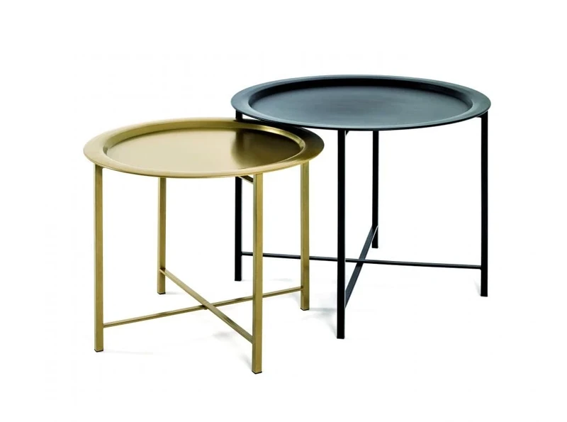 HAKU Möbel Set of 2 Coffee Tables Gold, Black, Metal - Size: H 44/49 cm X Ø 52/62 cm, Style: Art Deco