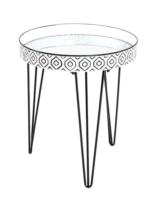 HAKU Möbel End Table Black, White, Metal, Mirror - Size: H 53 cm X Ø 45 cm, Style: Art Deco