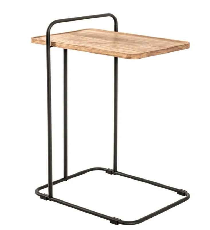 HAKU Möbel End Table Oak, Black, Solid Wood, Metal - Size: W 35 cm X H 73 cm X D 49 cm, Style: Modern