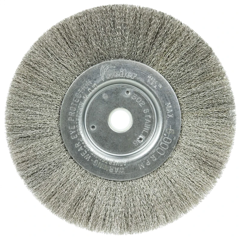 Weiler 01675 6" Narrow Face Crimped Wire Wheel, 006" Stainless Steel Fill, 5/8"-1/2" Arbor Hole, Made in the USA