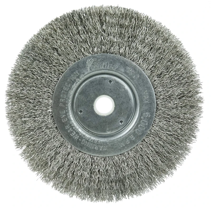 Weiler 01695 6" Narrow Face Crimped Wire Wheel.0104" Stainless Steel Fill, 5/8"-1/2" Arbor Hole, Made in the USA