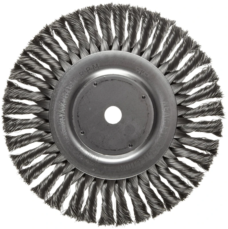 Weiler 08135 Dualife 5/8" Arbor, 0.014" Wire Size, 8" Diameter, 5/8" Face Width, Steel Bristles Standard Twist Knot Wire Wheel Brush