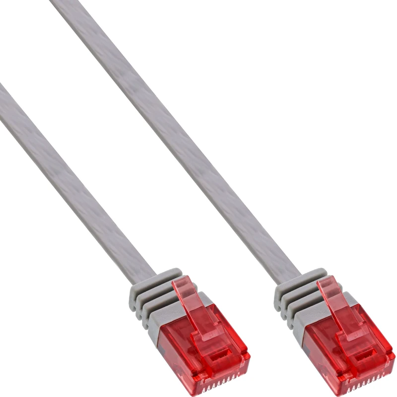 InLine Flat Cable Ethernet LAN Patch Cable Gigabit Network Cable Patch Cable Blue Flat Ribbon Flat Ribbon 2m - GRAY - Image 1