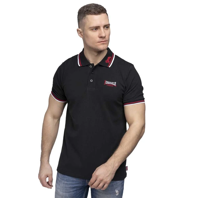 Lonsdale Men's Lion Polo Shirt, Black (black / dark red / white), Large
