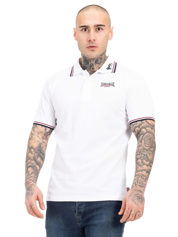 Lonsdale Men's Lion Polo Shirt, White (weiß/bordeaux/blau), Large (Manufacturer size: L)