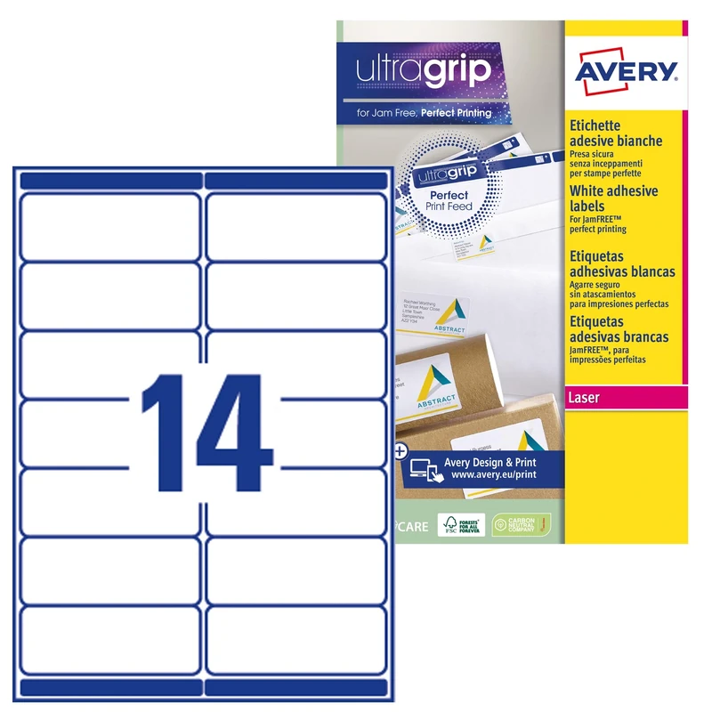 Avery L7163-100 Labels, White (99.1 x 38.1 mm(