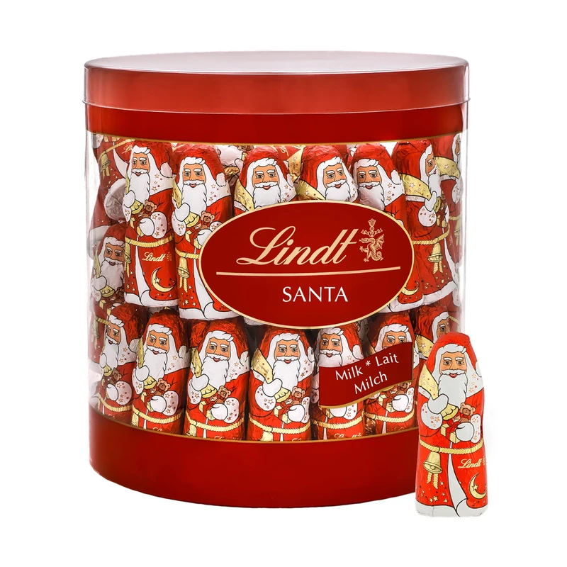 Lindt Santa Christmas Milk Chocolate Minis – Large Drum of 67 – 670g – 2025 Sharing Gift for Adults & Kids