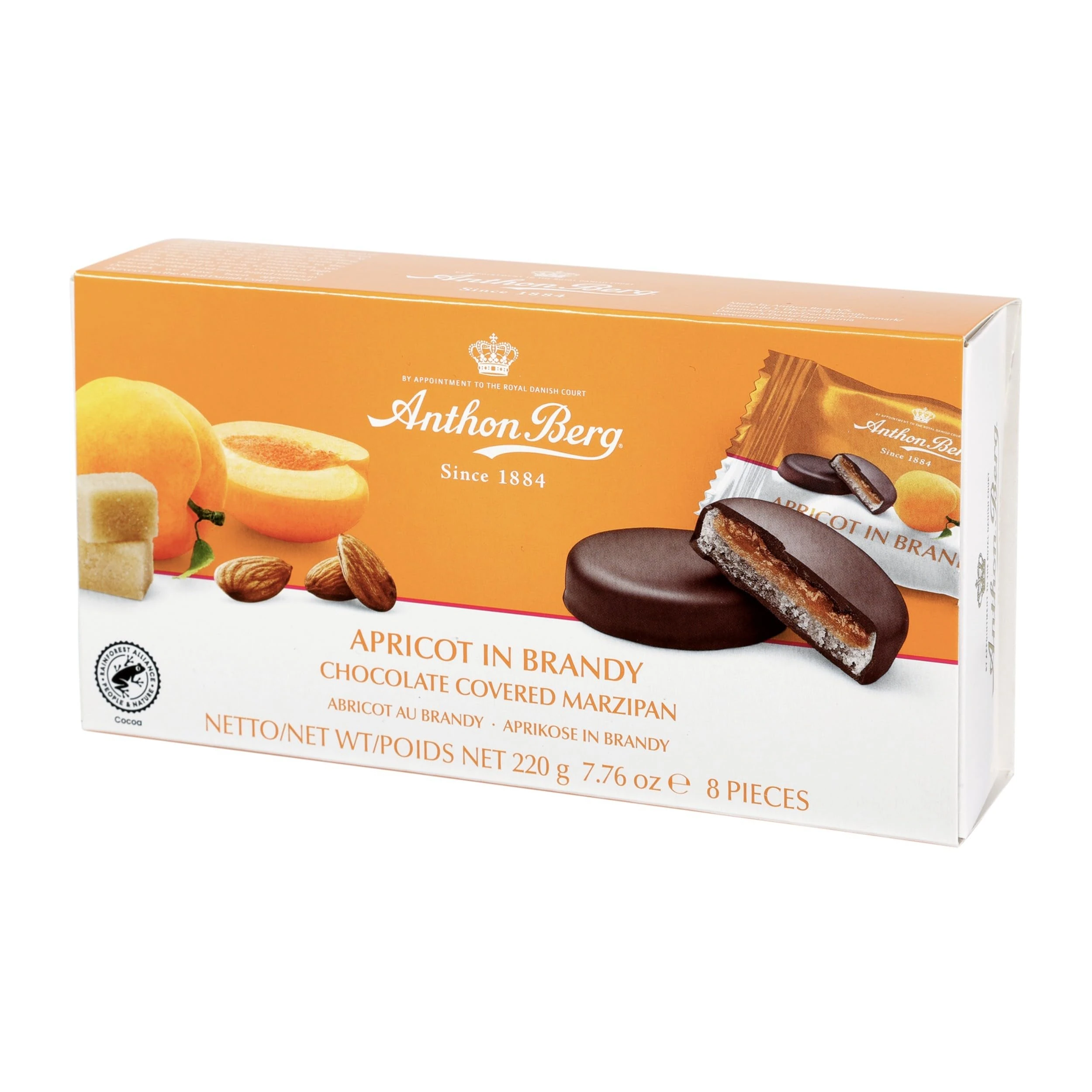 Anthon Berg Dark Chocolate Covered Apricot In Brandy Marzipan Treats, with a Delicious Jam of Fresh fruits, 220 g (Pack of 1)